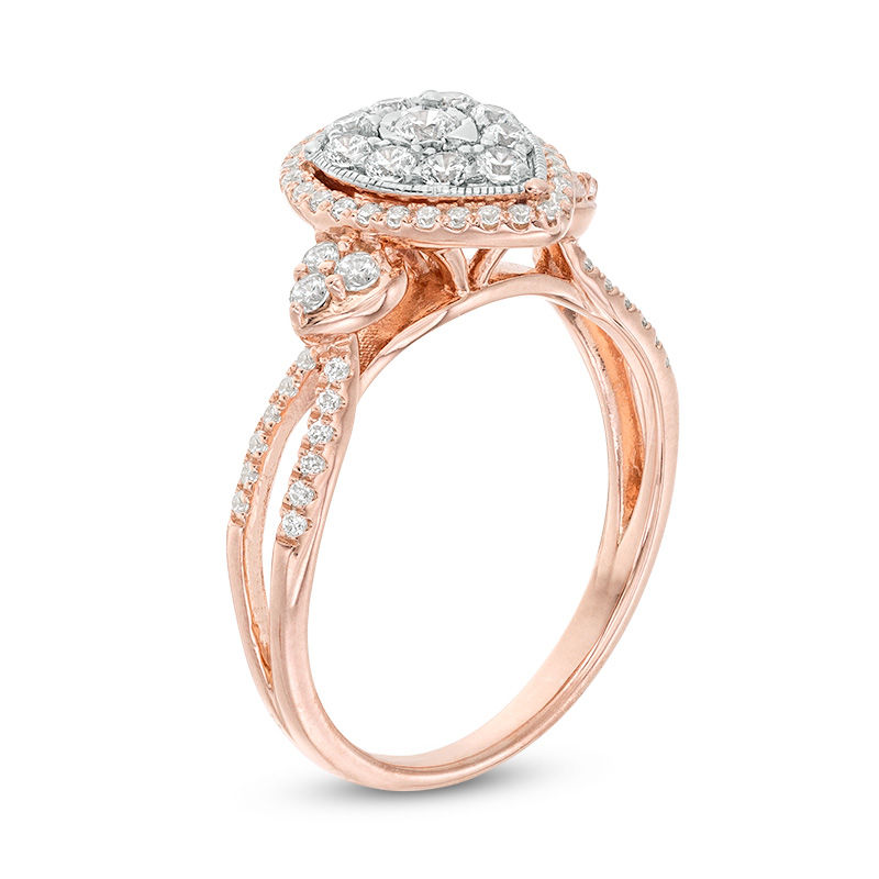 0.45 CT. T.W. Diamond Pear-Shaped Frame Vintage-Style Engagement Ring in 10K Rose Gold - Size 7
