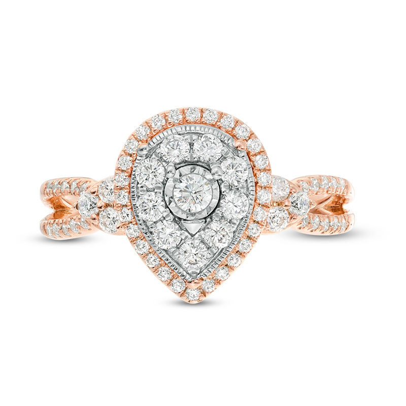 0.45 CT. T.W. Diamond Pear-Shaped Frame Vintage-Style Engagement Ring in 10K Rose Gold - Size 7
