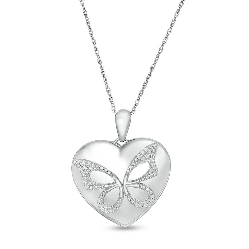 0.065 CT. T.W. Diamond Butterfly Heart Locket in Sterling Silver|Peoples Jewellers