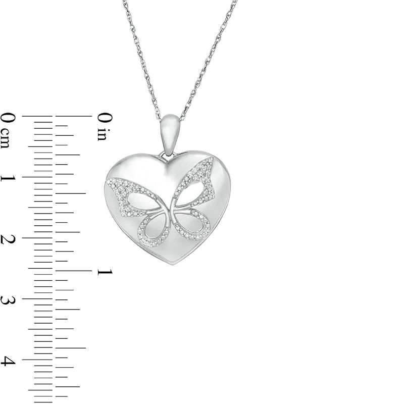 Main Image 4 of 0.065 CT. T.W. Diamond Butterfly Heart Locket in Sterling Silver