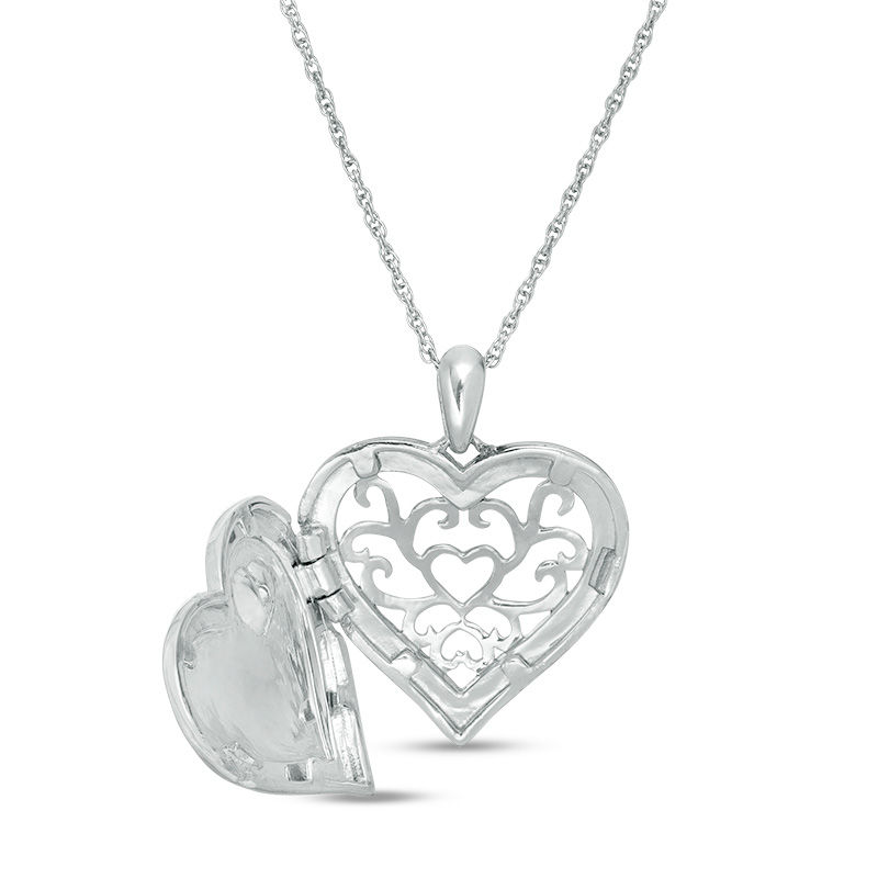 Main Image 3 of Diamond Accent Double Heart Locket in Sterling Silver