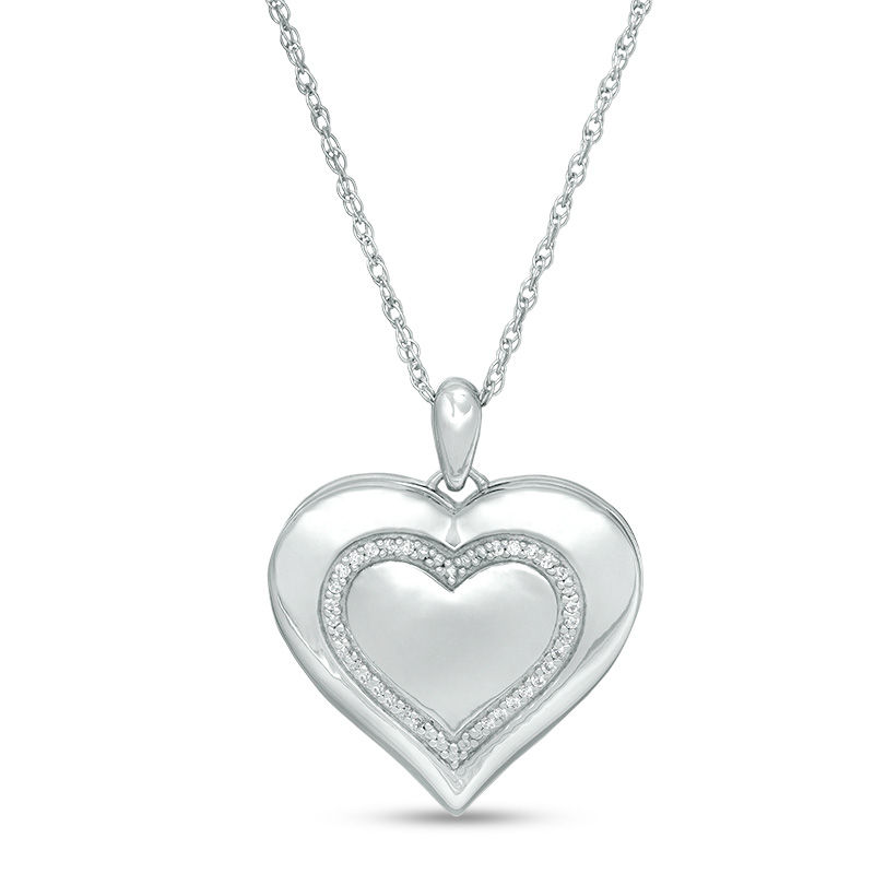 0.067 CT. T.W. Diamond Heart with Outline Locket in Sterling Silver|Peoples Jewellers