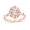 Thumbnail Image 0 of 0.96 CT. T.W. Oval Diamond Double Frame Engagement Ring in 14K Rose Gold - Size 7