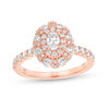 0.96 CT. T.W. Oval Diamond Double Frame Engagement Ring in 14K Rose Gold - Size 7