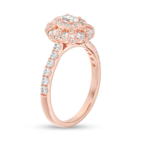 0.96 CT. T.W. Oval Diamond Double Frame Engagement Ring in 14K Rose Gold - Size 7