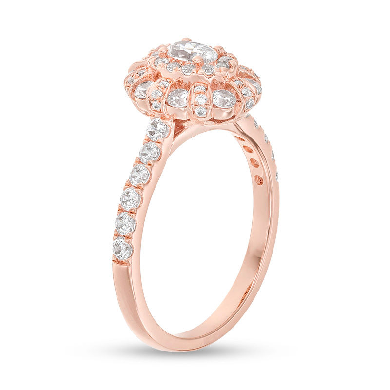 0.96 CT. T.W. Oval Diamond Double Frame Engagement Ring in 14K Rose Gold - Size 7
