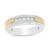 Thumbnail Image 0 of Men's 0.23 CT. T.W. Diamond Five Stone Anniversary Band in Sterling Silver and 14K Gold Plate - Size 10