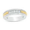 Thumbnail Image 1 of Men's 0.23 CT. T.W. Diamond Five Stone Anniversary Band in Sterling Silver and 14K Gold Plate - Size 10