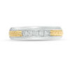 Thumbnail Image 4 of Men's 0.23 CT. T.W. Diamond Five Stone Anniversary Band in Sterling Silver and 14K Gold Plate - Size 10