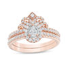 Thumbnail Image 0 of 0.60 CT. T.W. Pear-Shaped Diamond Frame Tiara Vintage-Style Bridal Set in 10K Rose Gold - Size 7