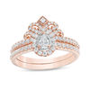 Thumbnail Image 1 of 0.60 CT. T.W. Pear-Shaped Diamond Frame Tiara Vintage-Style Bridal Set in 10K Rose Gold