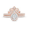 Thumbnail Image 3 of 0.60 CT. T.W. Pear-Shaped Diamond Frame Tiara Vintage-Style Bridal Set in 10K Rose Gold - Size 7