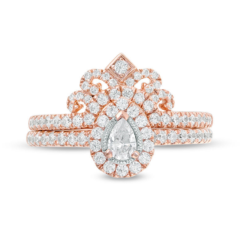 Main Image 4 of 0.60 CT. T.W. Pear-Shaped Diamond Frame Tiara Vintage-Style Bridal Set in 10K Rose Gold