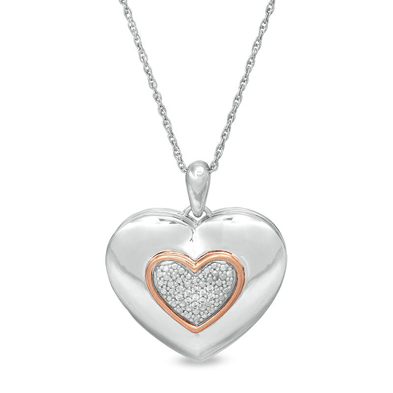 Composite Diamond Accent Heart Locket in Sterling Silver and 10K Rose Gold