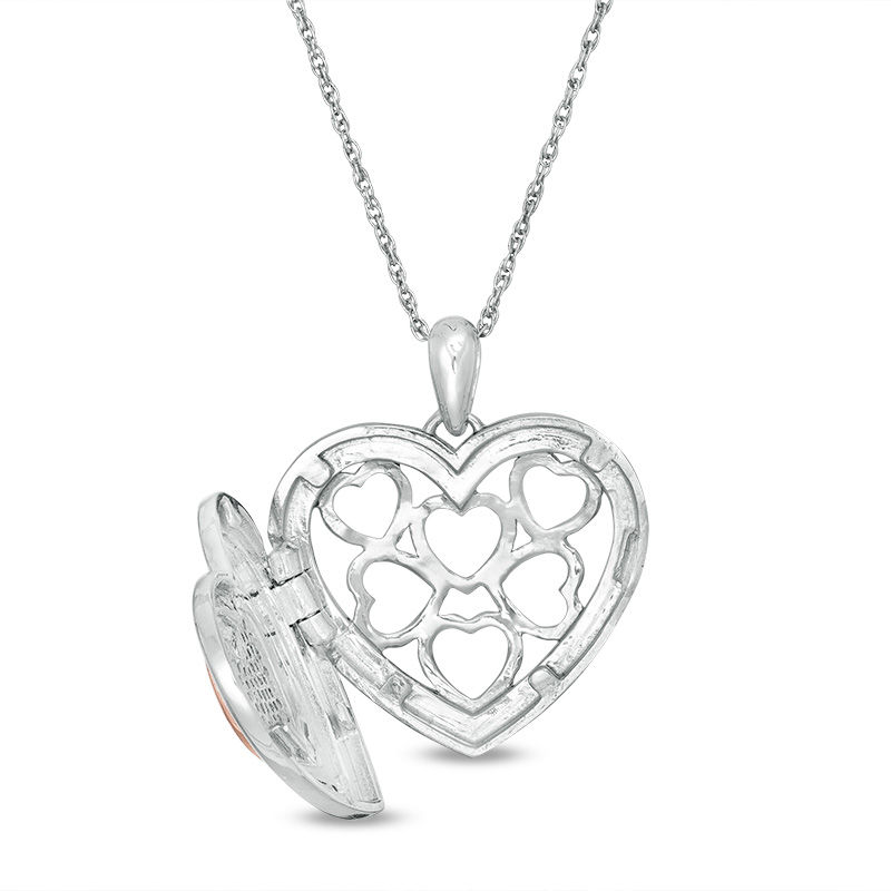 Main Image 3 of Composite Diamond Accent Heart Locket in Sterling Silver and 10K Rose Gold