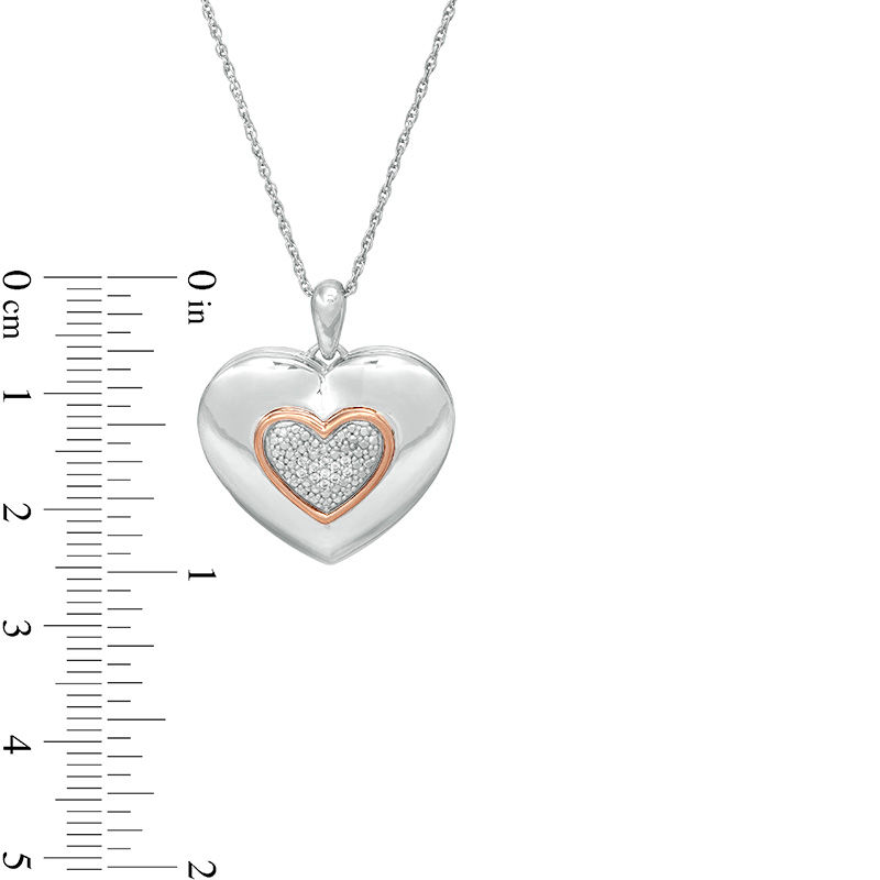 Main Image 4 of Composite Diamond Accent Heart Locket in Sterling Silver and 10K Rose Gold