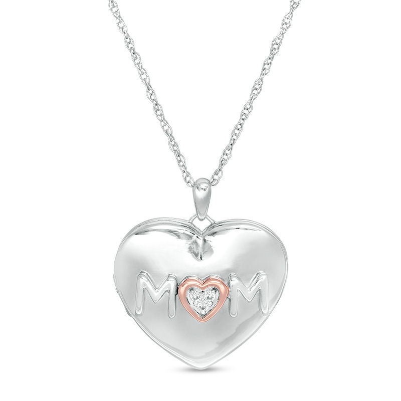 Diamond Accent "MOM" Heart Locket in Sterling Silver and 10K Rose Gold|Peoples Jewellers