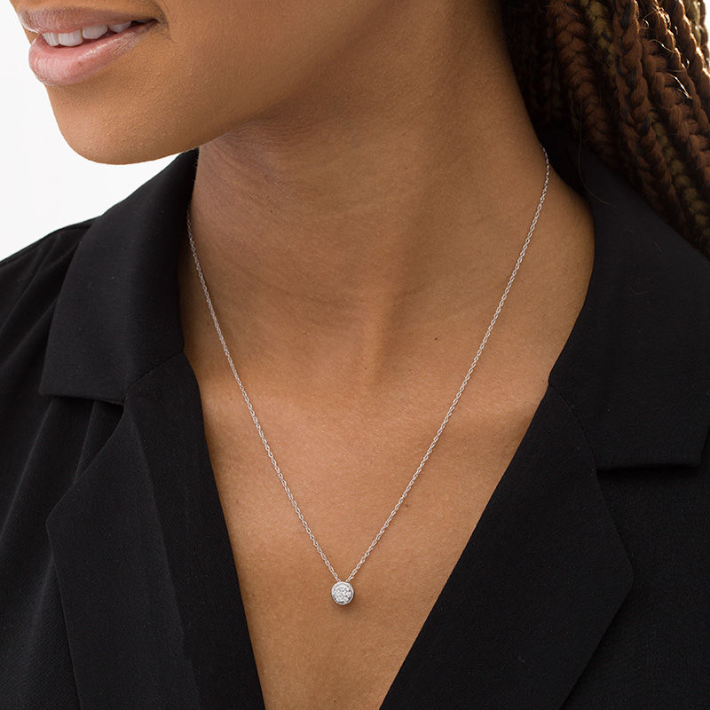 Main Image 2 of 0.115 CT. T.W. Multi-Diamond Circle Pendant in 10K White Gold