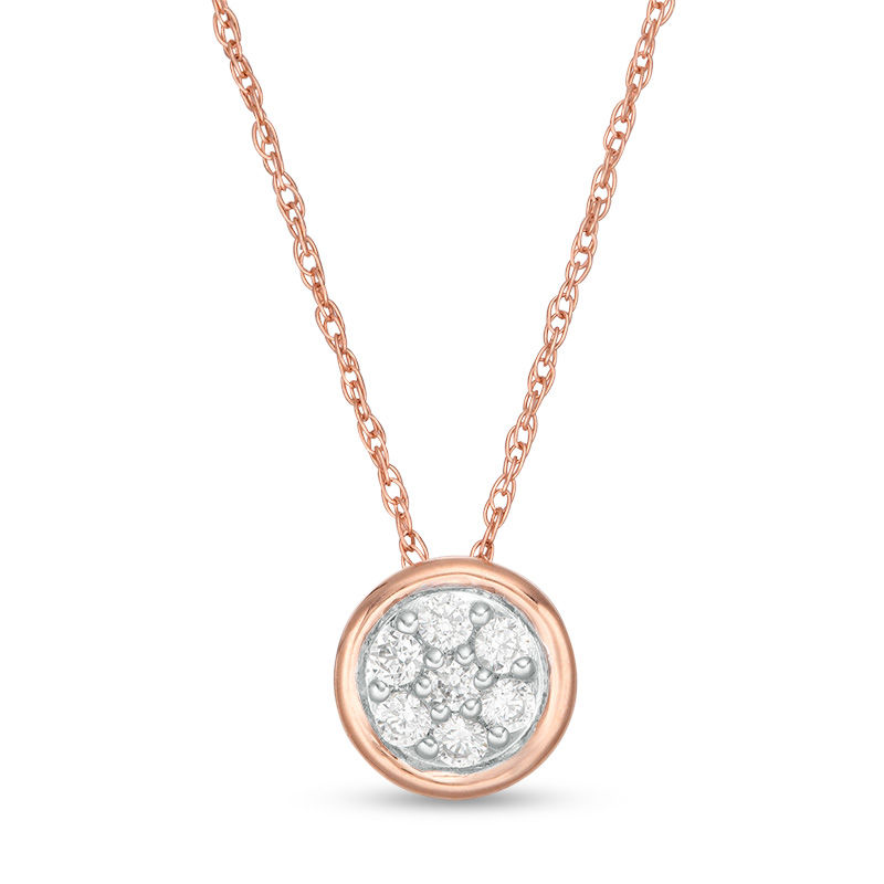 0.115 CT. T.W. Multi-Diamond Circle Pendant in 10K Rose Gold