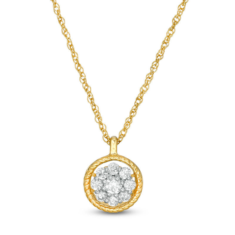 Main Image 1 of 0.29 CT. T.W. Diamond Frame Rope Pendant in 10K Gold