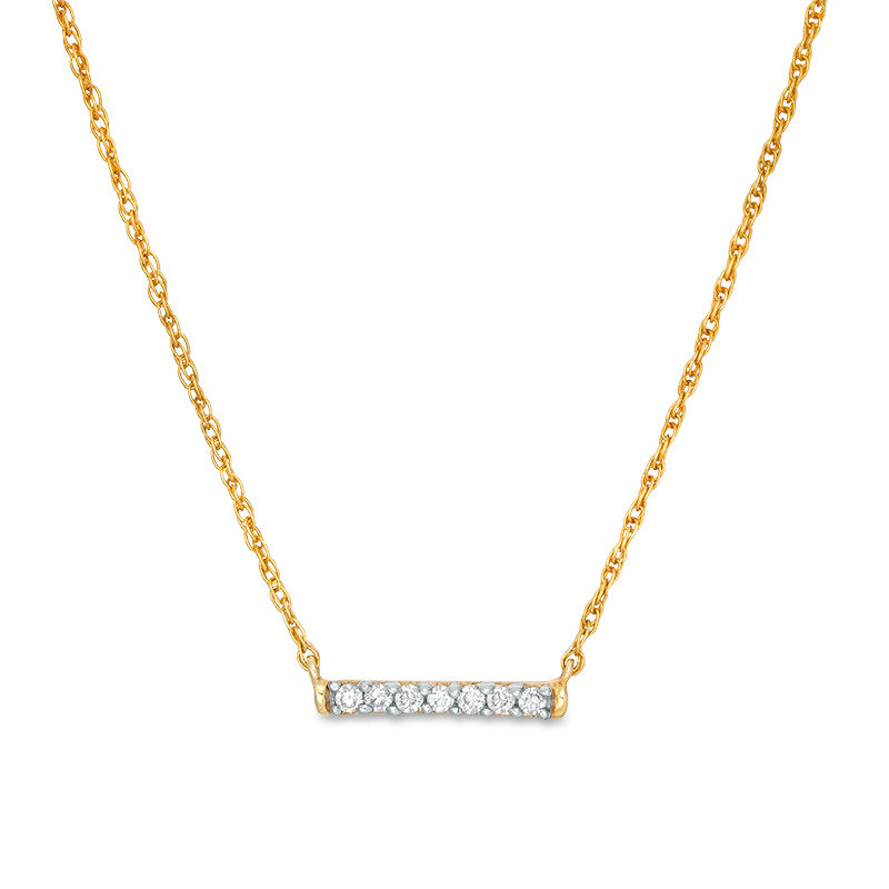 Main Image 1 of 0.065 CT. T.W. Diamond Bar Necklace in 10K Gold - 17.5"
