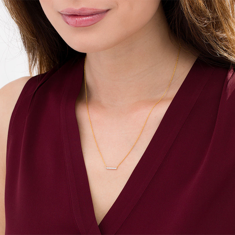 Main Image 2 of 0.065 CT. T.W. Diamond Bar Necklace in 10K Gold - 17.5"