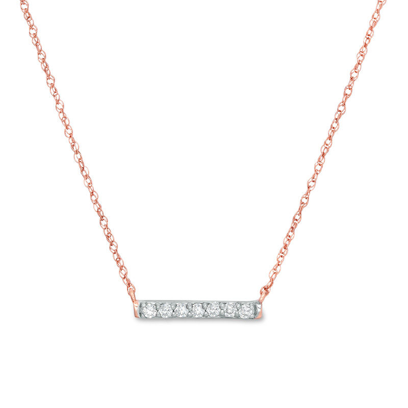 0.065 CT. T.W. Diamond Bar Necklace in 10K Rose Gold - 17.5"