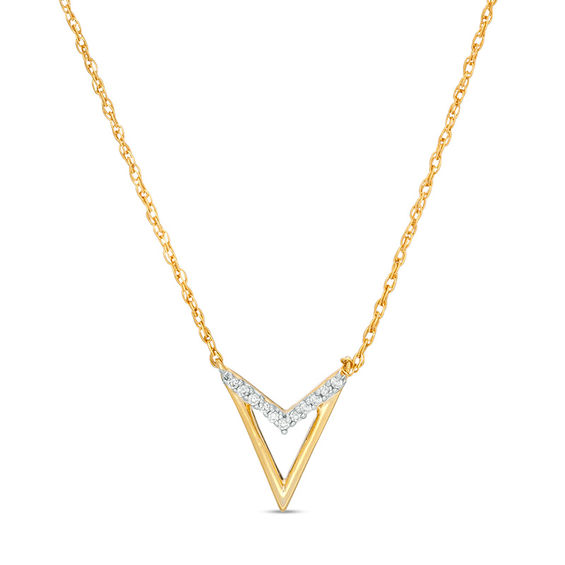 0.04 CT. T.W. Diamond "V" Chevron Necklace in 10K Gold - 17.5"
