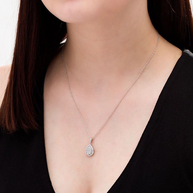 Main Image 2 of 0.45 CT. T.W. Multi-Diamond Teardrop-Shaped Frame Pendant in 10K White Gold