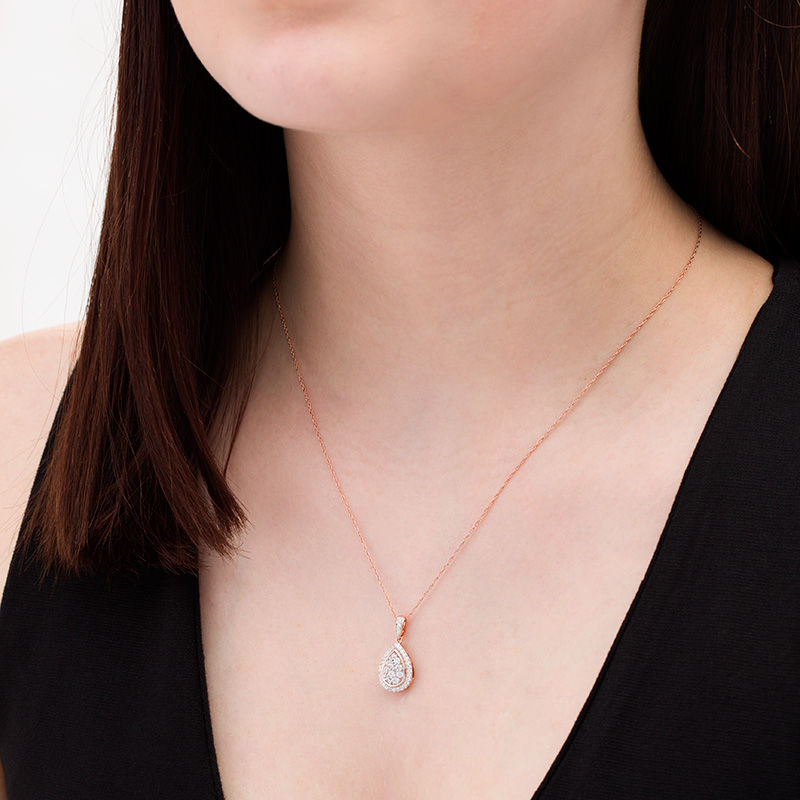 Main Image 2 of 0.45 CT. T.W. Multi-Diamond Teardrop-Shaped Frame Pendant in 10K Rose Gold
