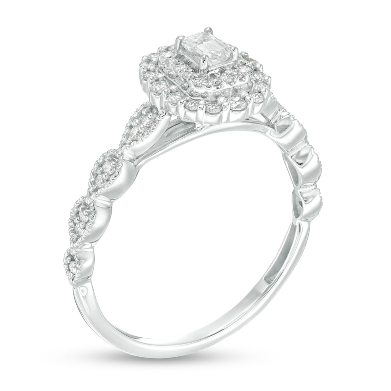 Main Image 3 of 0.40 CT. T.W. Emerald-Cut Diamond Double Frame Art Deco Vintage-Style Engagement Ring in 10K White Gold