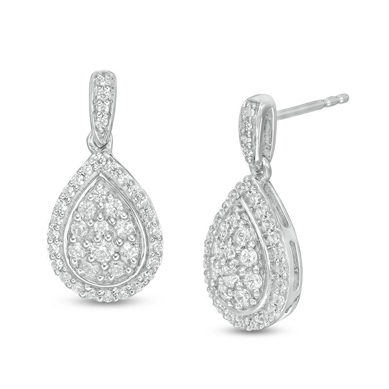 0.69 CT. T.W. Multi-Diamond Teardrop-Shaped Frame Drop Earrings in 10K White Gold