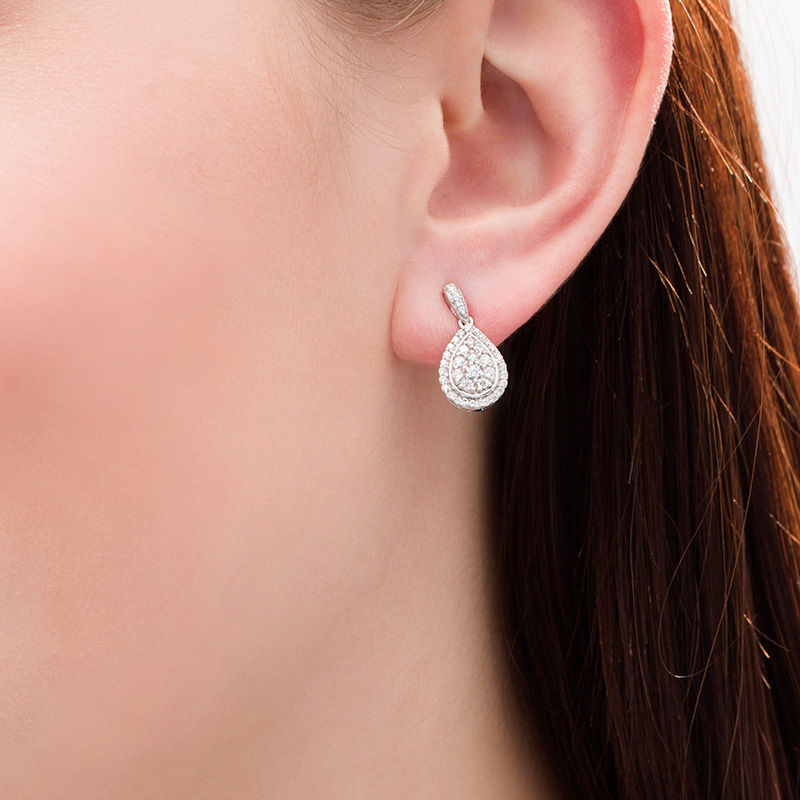 0.69 CT. T.W. Multi-Diamond Teardrop-Shaped Frame Drop Earrings in 10K White Gold