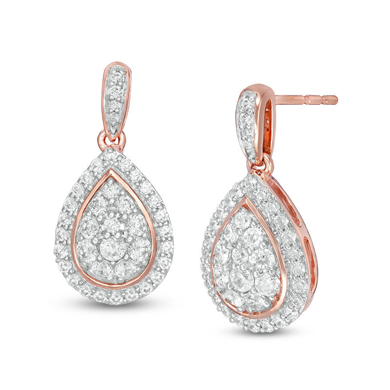 0.69 CT. T.W. Multi-Diamond Teardrop-Shaped Frame Drop Earrings in 10K ...