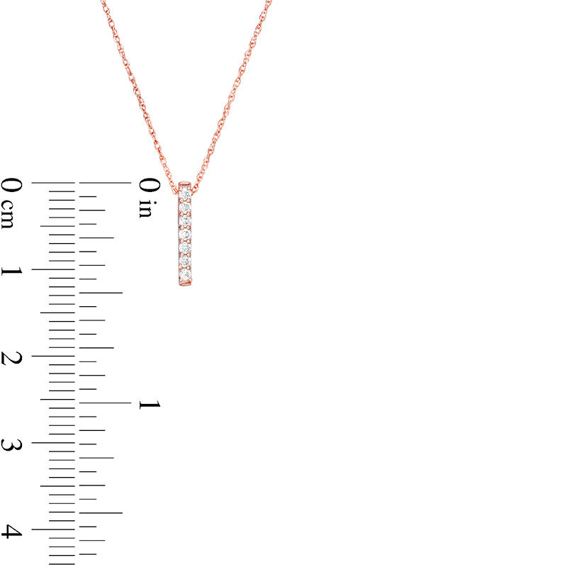 Main Image 3 of 0.065 CT. T.W. Diamond Vertical Bar Pendant in 10K Rose Gold