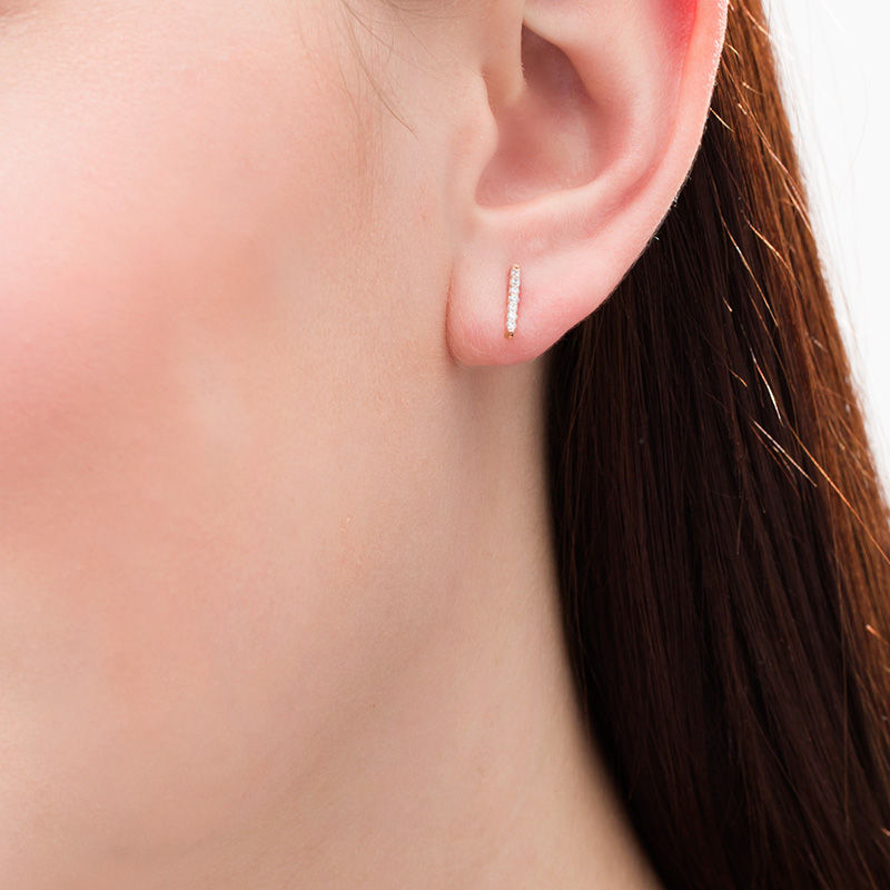 Main Image 2 of 0.085 CT. T.W. Diamond Vertical Bar Drop Earrings in 10K Rose Gold