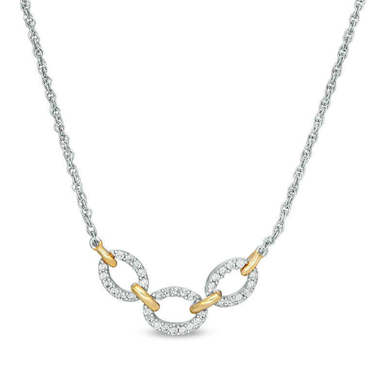 0.18 CT. T.W. Diamond Link Necklace in Sterling Silver and 10K Gold - 17"|Peoples Jewellers