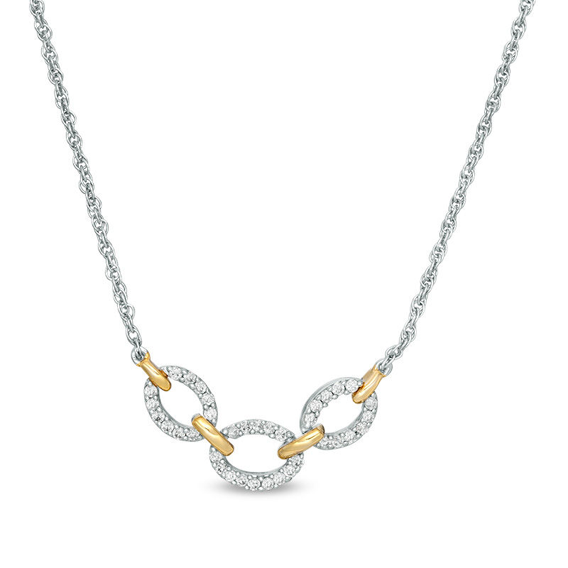 0.18 CT. T.W. Diamond Link Necklace in Sterling Silver and 10K Gold - 17"