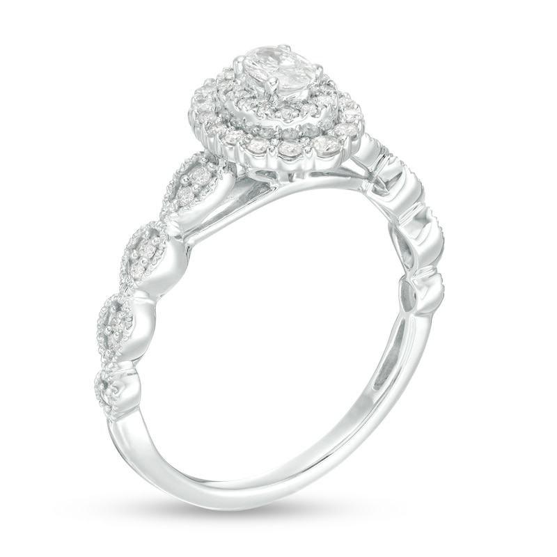 Main Image 3 of 0.40 CT. T.W. Oval Diamond Double Frame Art Deco Vintage-Style Engagement Ring in 10K White Gold