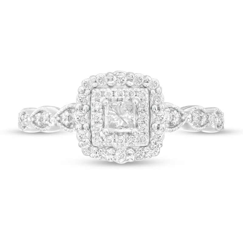 Main Image 3 of 0.40 CT. T.W. Princess-Cut Diamond Double Frame Art Deco Vintage-Style Engagement Ring in 10K White Gold
