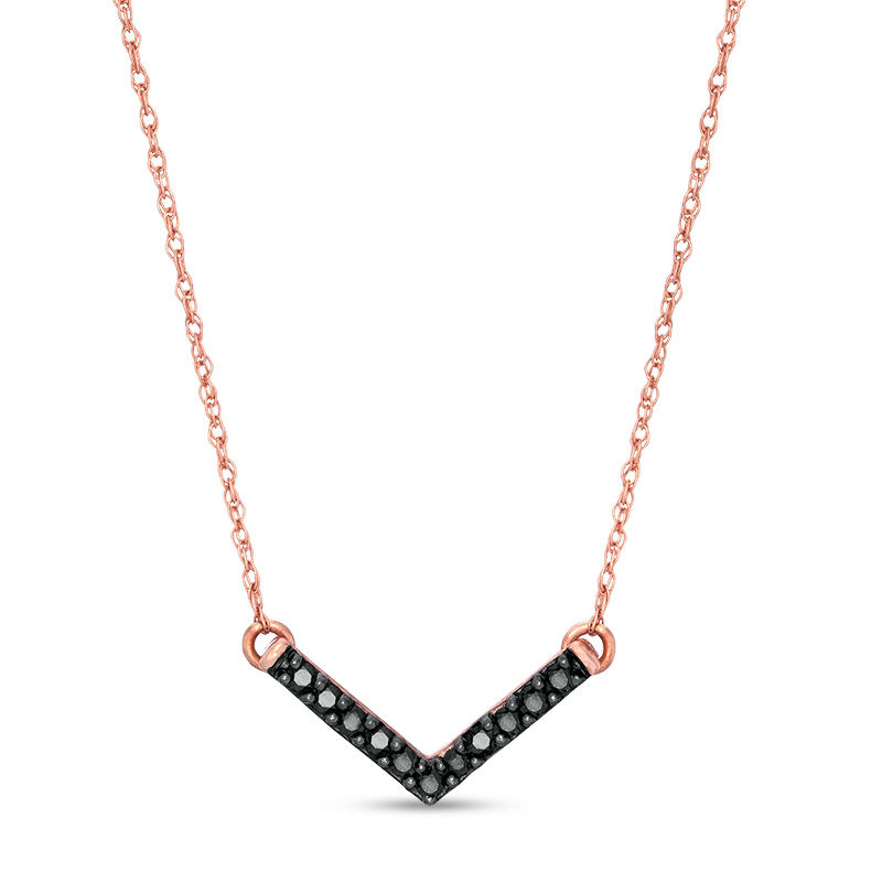 0.085 CT. T.W. Black Diamond Chevron Necklace in 10K Rose Gold - 17.5"|Peoples Jewellers