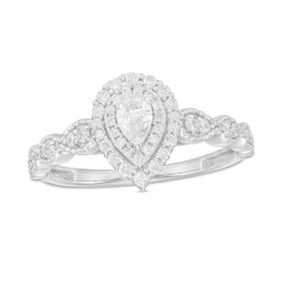 0.40 CT. T.W. Pear-Shaped Diamond Double Frame Art Deco Vintage-Style Engagement Ring in 10K White Gold