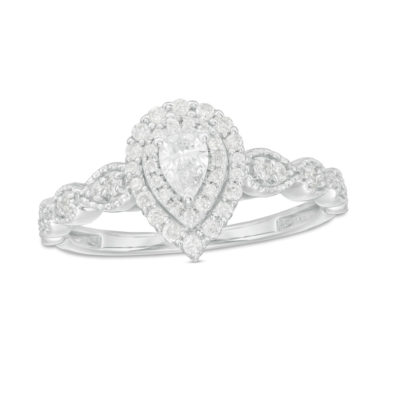 0.40 CT. T.W. Pear-Shaped Diamond Double Frame Art Deco Vintage-Style Engagement Ring in 10K White Gold
