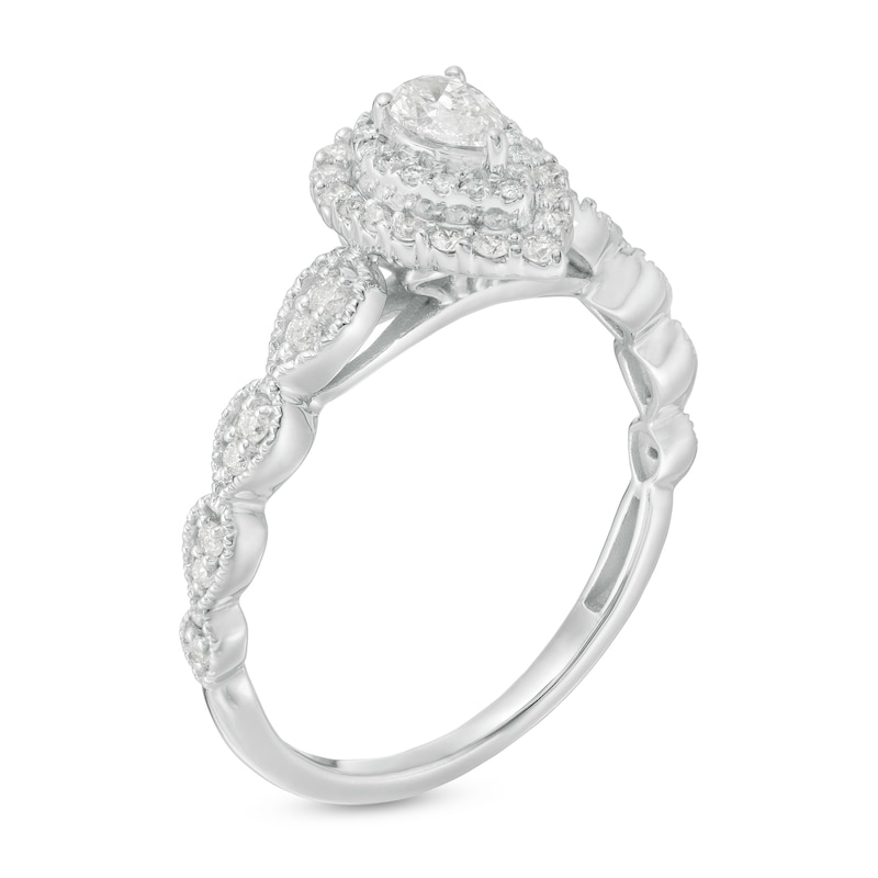 Main Image 2 of 0.40 CT. T.W. Pear-Shaped Diamond Double Frame Art Deco Vintage-Style Engagement Ring in 10K White Gold
