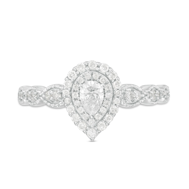 Main Image 3 of 0.40 CT. T.W. Pear-Shaped Diamond Double Frame Art Deco Vintage-Style Engagement Ring in 10K White Gold