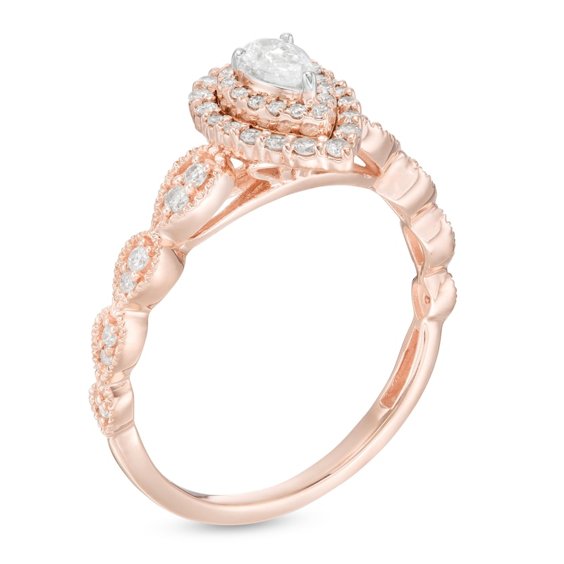 Main Image 3 of 0.40 CT. T.W. Pear-Shaped Diamond Double Frame Art Deco Vintage-Style Engagement Ring in 10K Rose Gold