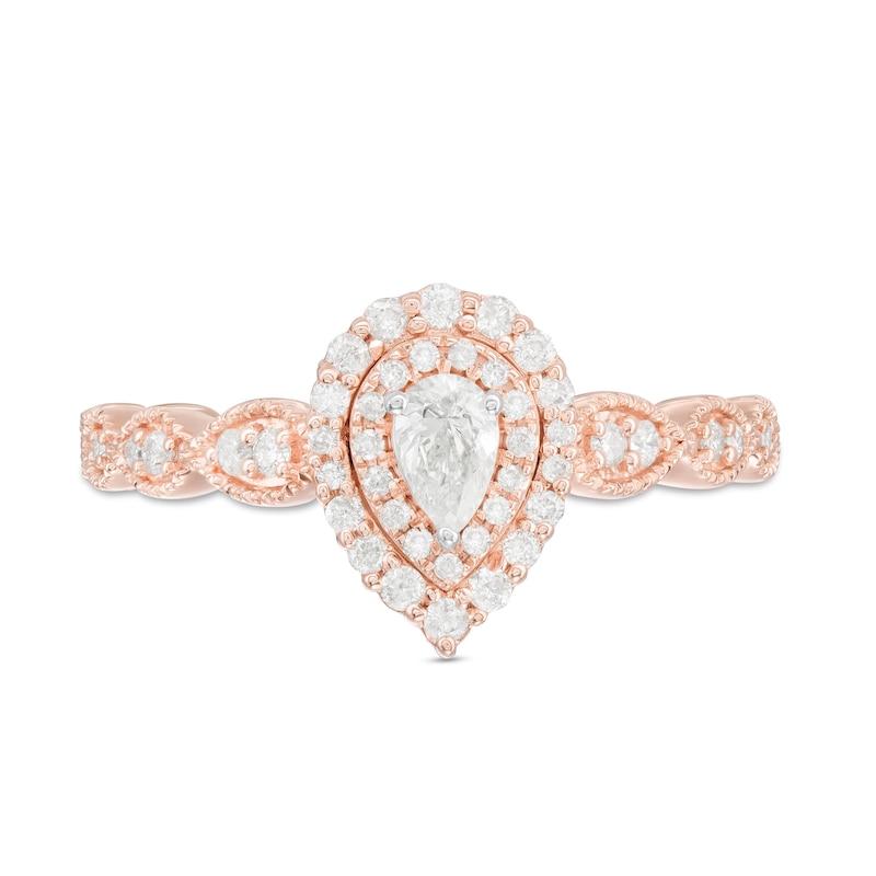 Main Image 4 of 0.40 CT. T.W. Pear-Shaped Diamond Double Frame Art Deco Vintage-Style Engagement Ring in 10K Rose Gold