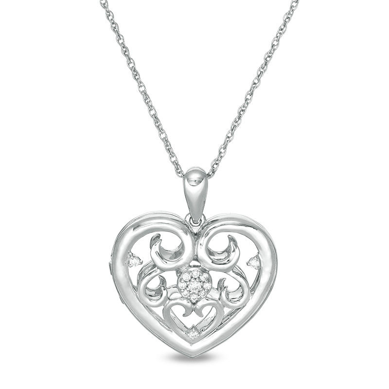 0.065 CT. T.W. Diamond Ornate Heart Locket in Sterling Silver