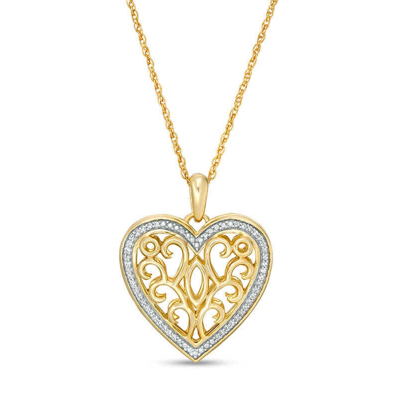 0.065 CT. T.W. Diamond Heart Outline Ornate Locket in Sterling Silver with 14K Gold Plate|Peoples Jewellers