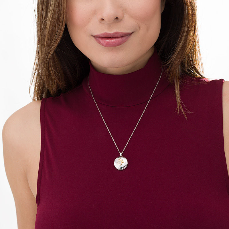 Main Image 2 of 0.04 CT. T.W Composite Diamond Round Paw Print Locket in Sterling Silver and 10K Gold